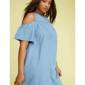 Lane Bryant Dress Blue Chambray Cold-Shoulder Swing Dress Size  12